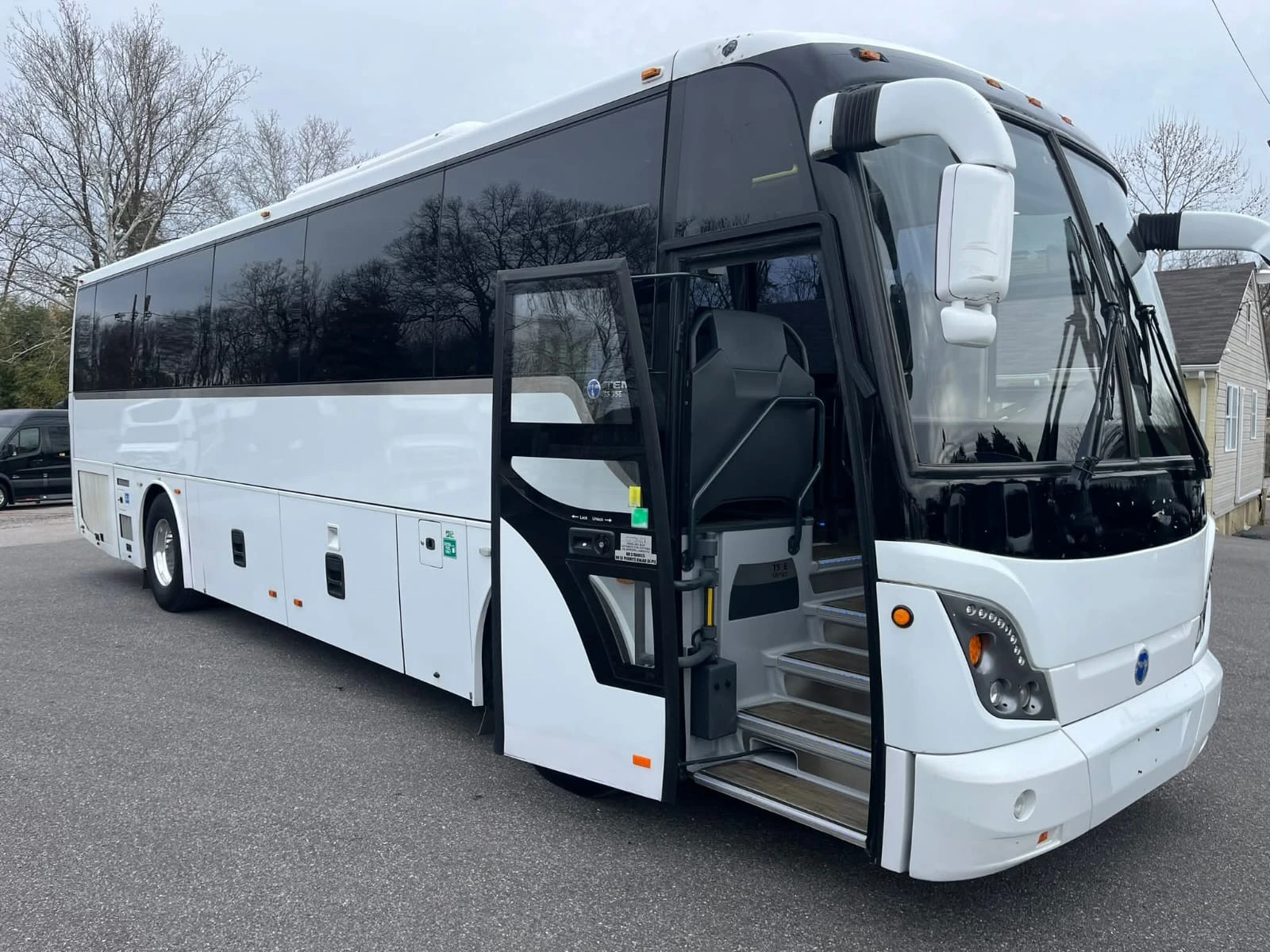 Charter bus exterior front view