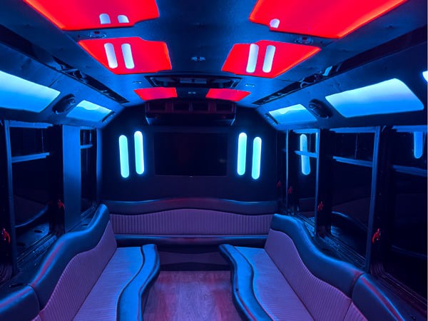 Limousine interior with leather seating