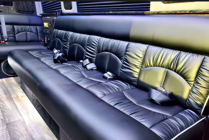 Sprinter van interior with leather seating