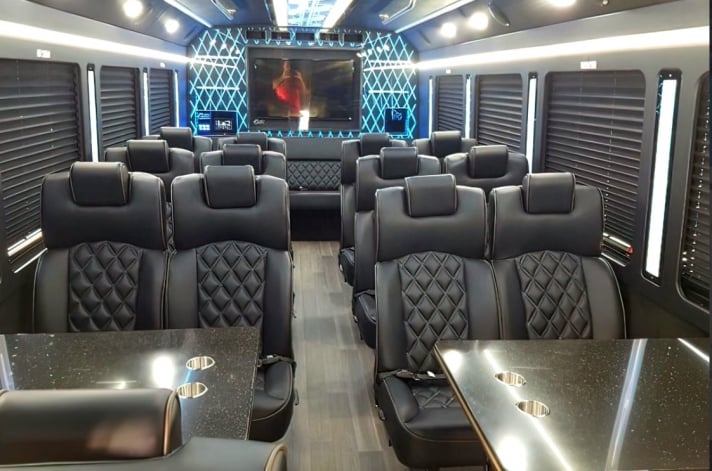 Mini bus interior with reclining seats